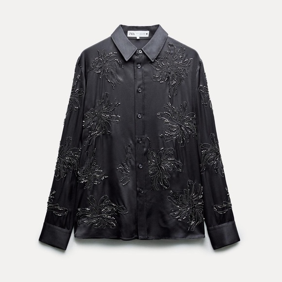 ZARA EMBROIDERED BEADED SHIRT ZW COLLECTION - Picture 1 of 4